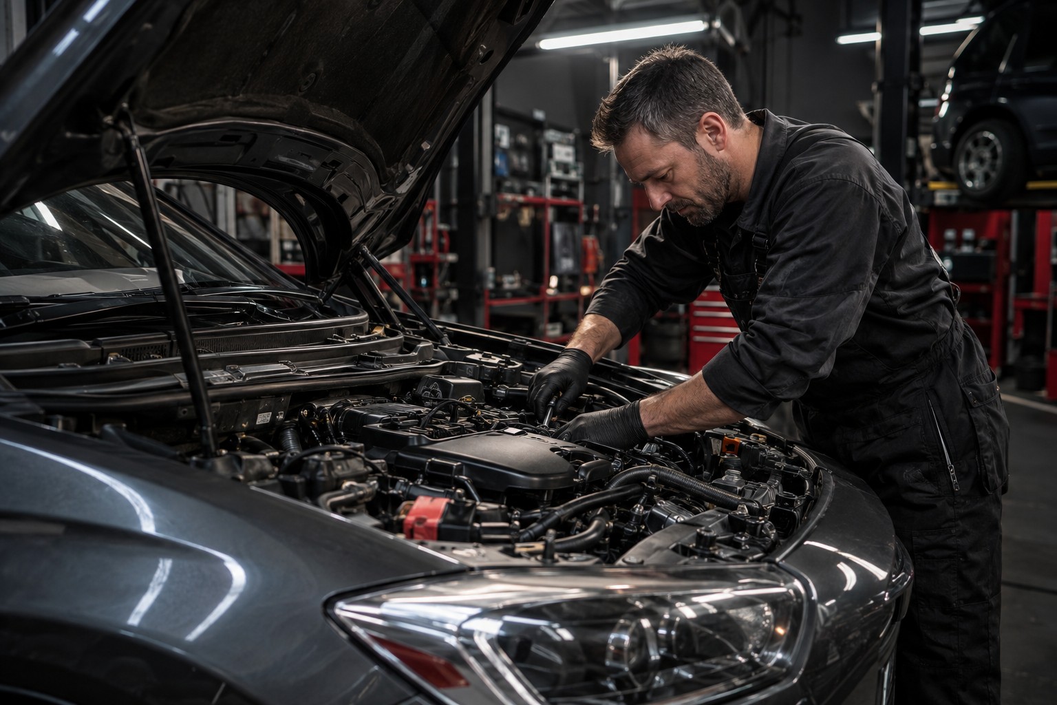 Práce na automobilu v servisní dílně